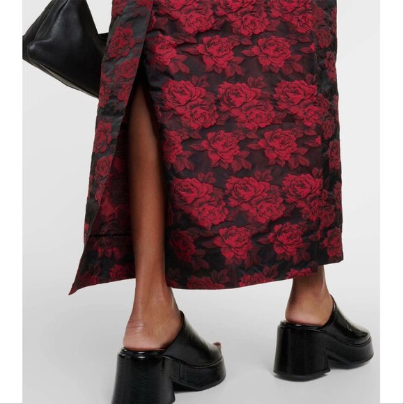 GANNI Floral Jacquard Maxi SKIRT Size 40 8 L High Risk Red Slit Pockets EUC - Picture 4 of 15